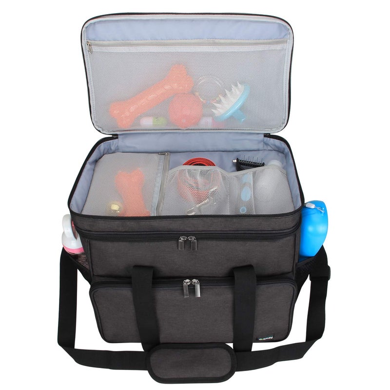 Teamoy Double Layer Dog Travel Bag, Dog Bag for Supplies with 2 Silicone Collapsible Bowls, 2 Food Carriers, 1 Water-Resistant Placemat, Pet Supplies Weekend Tote Organizer (Large, Black) - Image 5